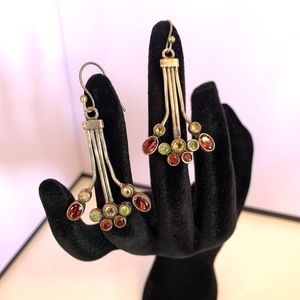 Polished amber tri-color earrings - art deco style